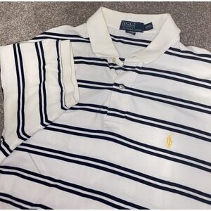 POLO Ralph Lauren Golf Men Cotton Short Sleeve White/Blue Striped Pony Shirt XLT